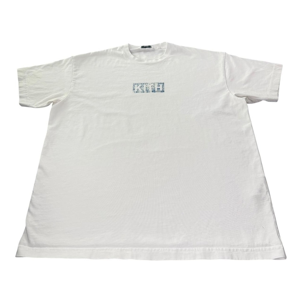Kith Blue Mosaic Box Logo T Shirt White Short Sleeve Cotton Tee Men's Medium